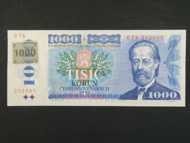 1000 Kč 1985/1993 série C 74, kolek lepený