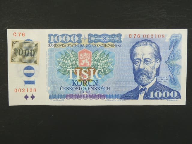 1000 Kč 1985/1993 série C 76, kolek lepený