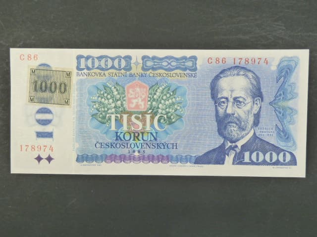 1000 Kč 1985/1993 série C 86, kolek lepený