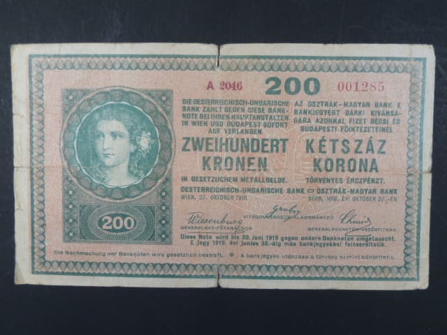 200 K 27.10.1918, serie A 2046, s potiskem na R