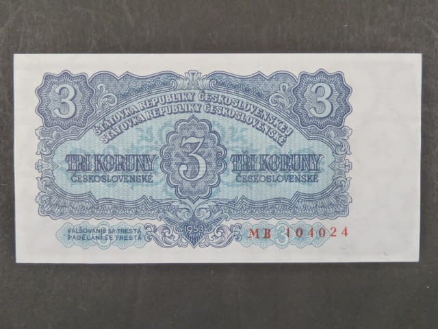 3 Kčs 1953 série MB, tiskárna STC Praha