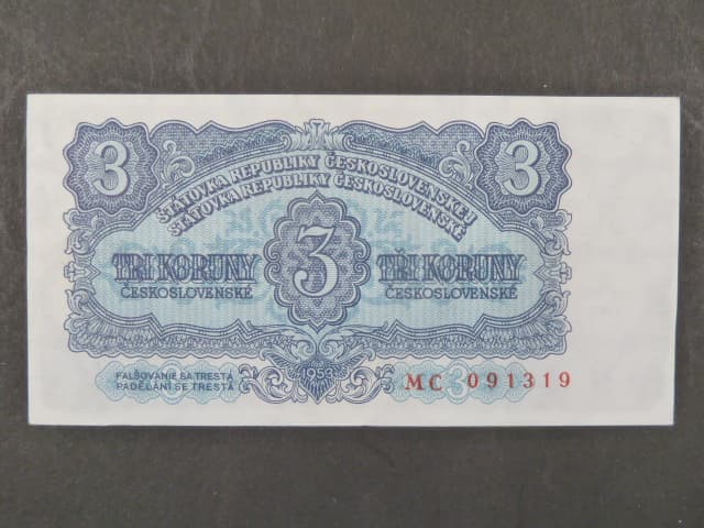 3 Kčs 1953 série MC, tiskárna STC Praha