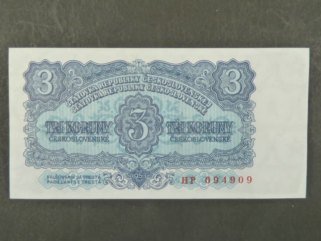 3 Kčs 1953 série HP, tiskárna STC Praha