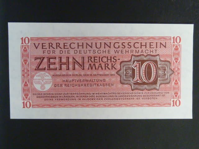 vydání pro Wehrmacht 1944, 10 Reichsmark 15.9.1944, Ros. DWM-10