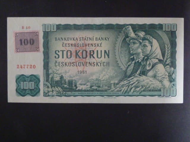 100 Kč 1961 s. B 40, kolek, vodoznaková výztuž na líci