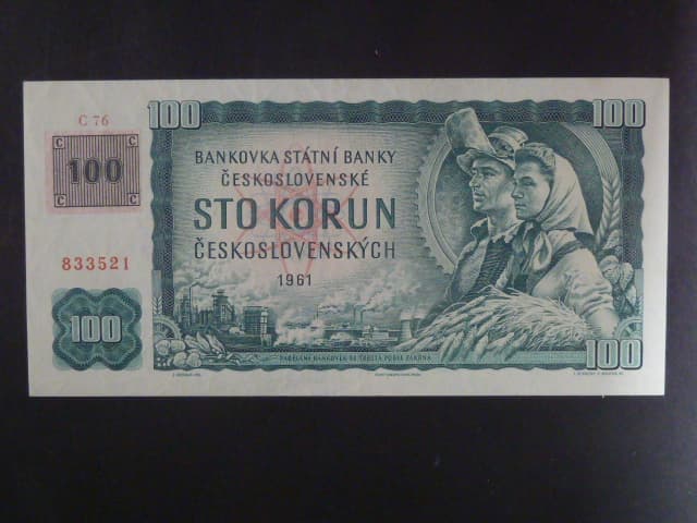 100 Kč 1961 s. C 76, kolek, vodoznaková výztuž na líci