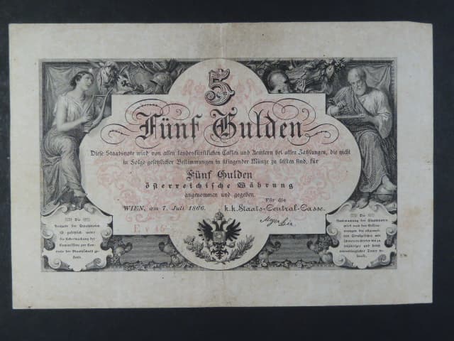 5 Gulden 7.7.1866 série Ev 45, Ri. 139b