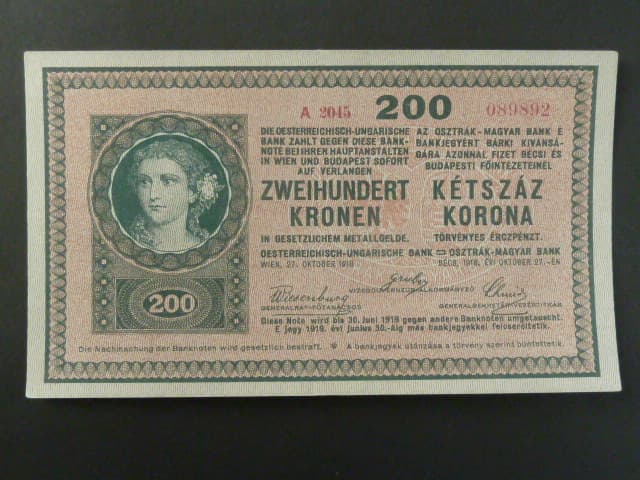 200 K 27.10.1918, serie A 2045, s potiskem na R