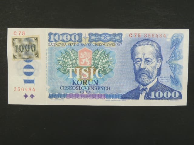 1000 Kč 1985/1993 série C 75, kolek lepený