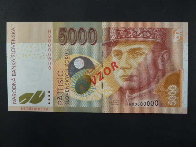 5000 Sk 17.11.2003 serie H 00000000, anulát číslo 0954 s přetiskem VZOR, Baj. SK 14b, Pi. 43s