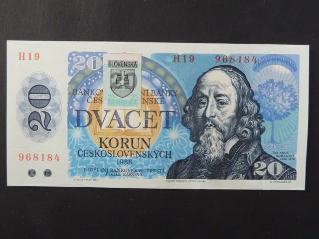 20 Sk/Kčs 1988 s. H 19, kolkovaná, Ba. SK 1, Pi. 15