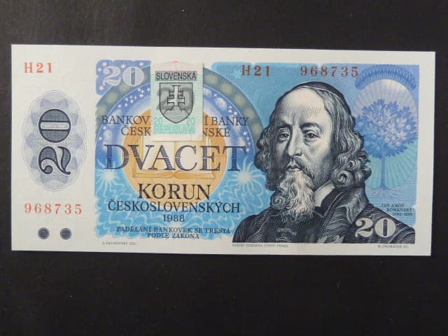 20 Sk/Kčs 1988 s. H 21, kolkovaná, Ba. SK 1, Pi. 15