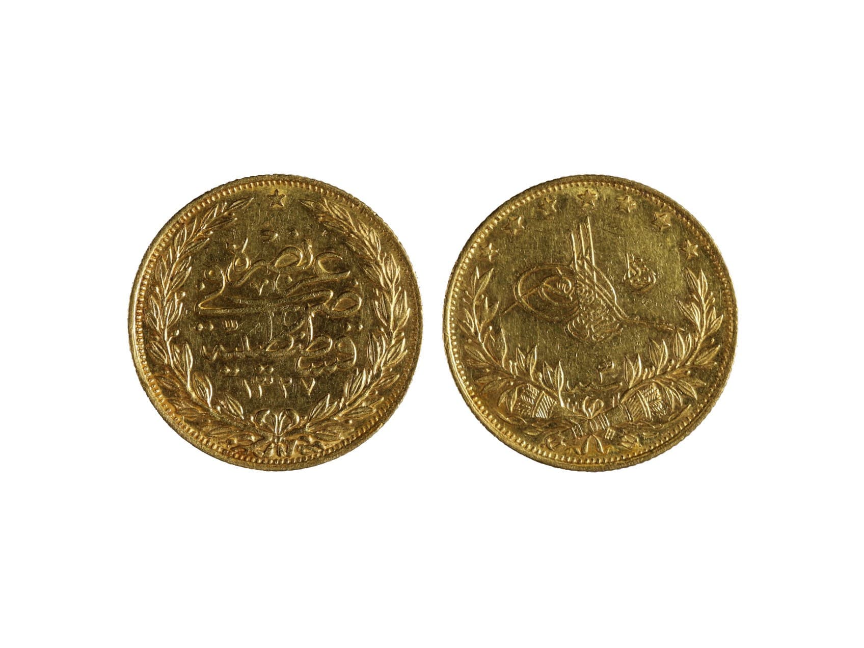 Turecko - 100 Kurush 1327/3 - 1911, 7,24 g, Au 0,917