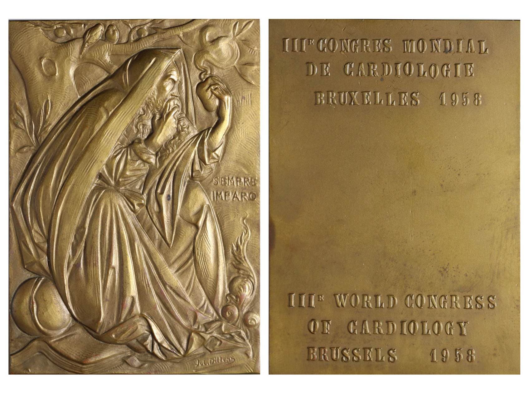 Dillens Jul. - AE medaile IIIe CONGRES MONDIAL DE CARDIOLOGIE BRUXELLES 1958, 71 x 50 mm