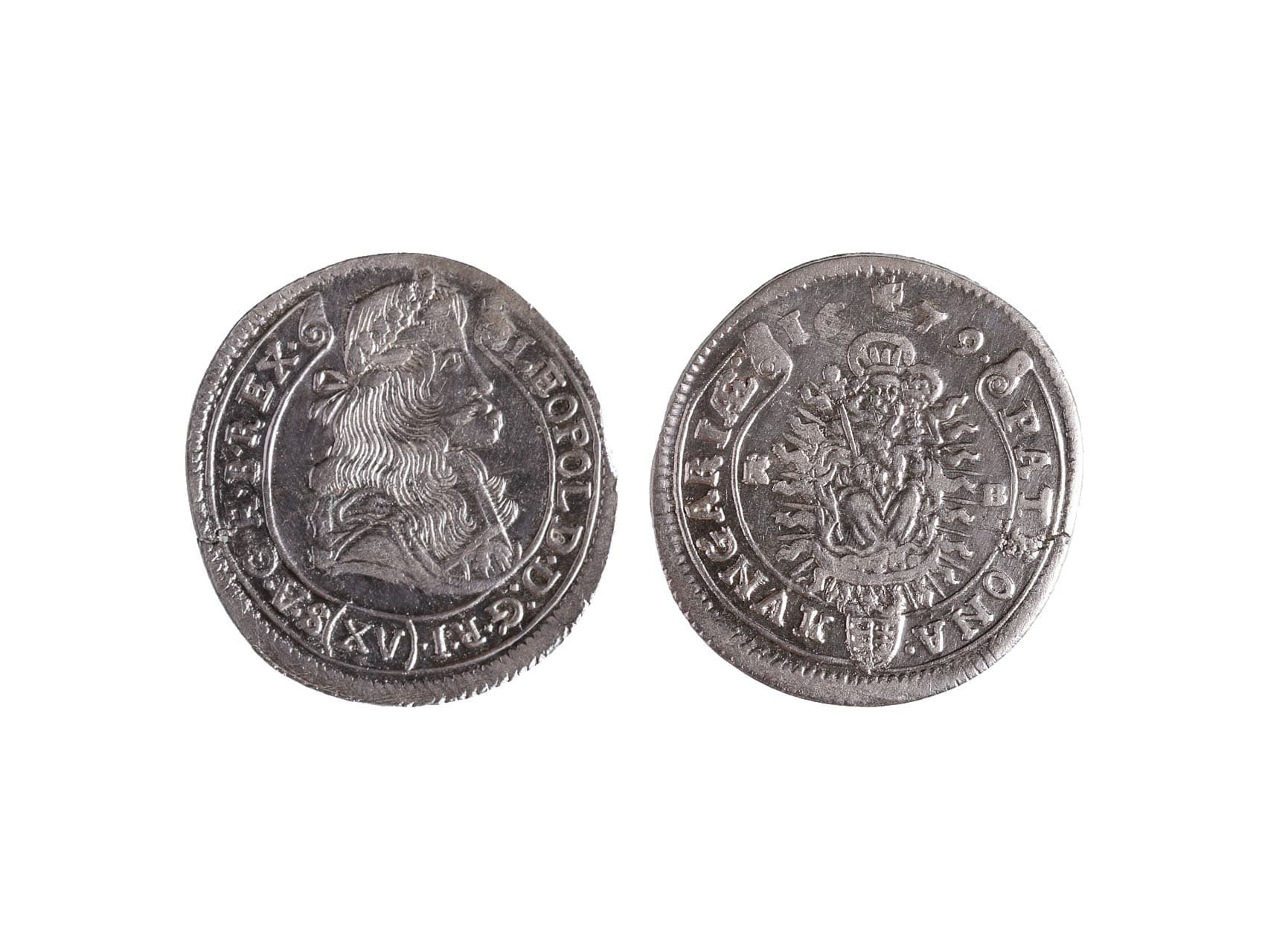 Leopold I. 1657-1711 - XV krejcar 1679 KB Kremnice, prasklý střižek