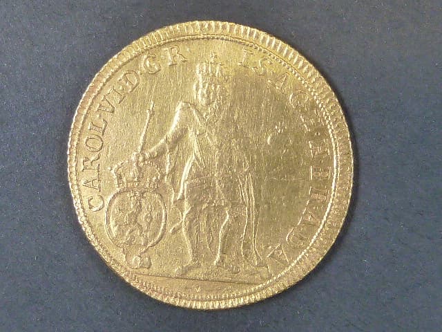 2 Dukát 1727 ražený na blahořečení sv. Jana Nepomuckého, výtěžkový z dolu v Jílovém