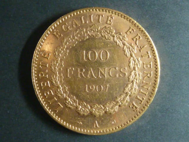 100 Frank 1907 A., Au 900/1000, 32,25 g, průměr 35 mm
