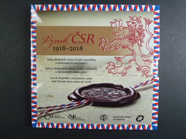 sada 2018 společná s motivem Vznik ČSR 1918 - 2018, mince ČR + SR, náklad 3000 ks
