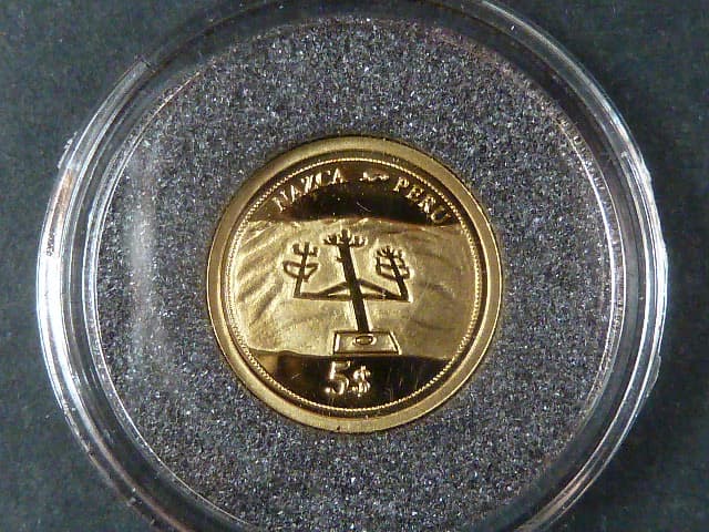 5 Dollars 2006 Nazca, Au 585/1000, 1,25g, průměr 13,92 mm, certifikát