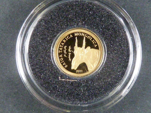 500 Togrog 2011 Saiga Tatarica Mongolica, Au 999/1000, 0,5g, průměr 11 mm