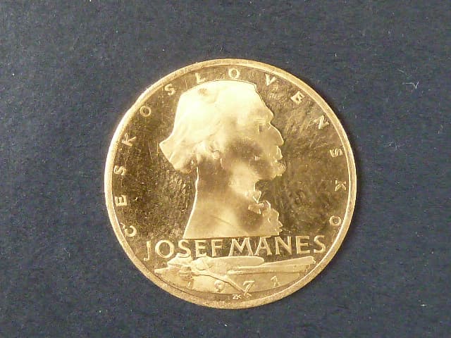 Dukátová medaile Josef Mánes, raženo v Kremnici 1971, Au 986/1000, certifikát, originální balení