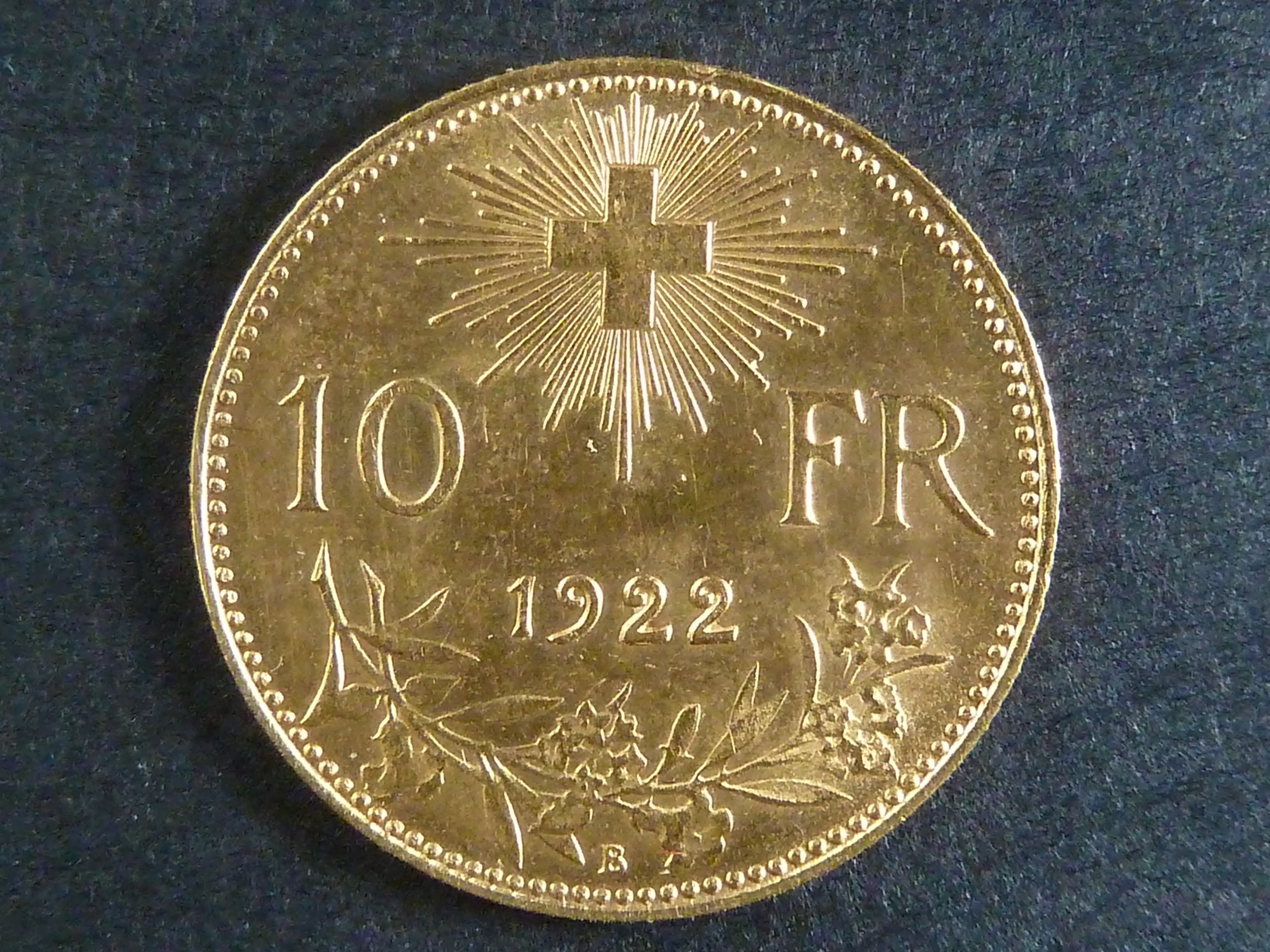10 Frank 1922 B, 3,225g, Au 0.900