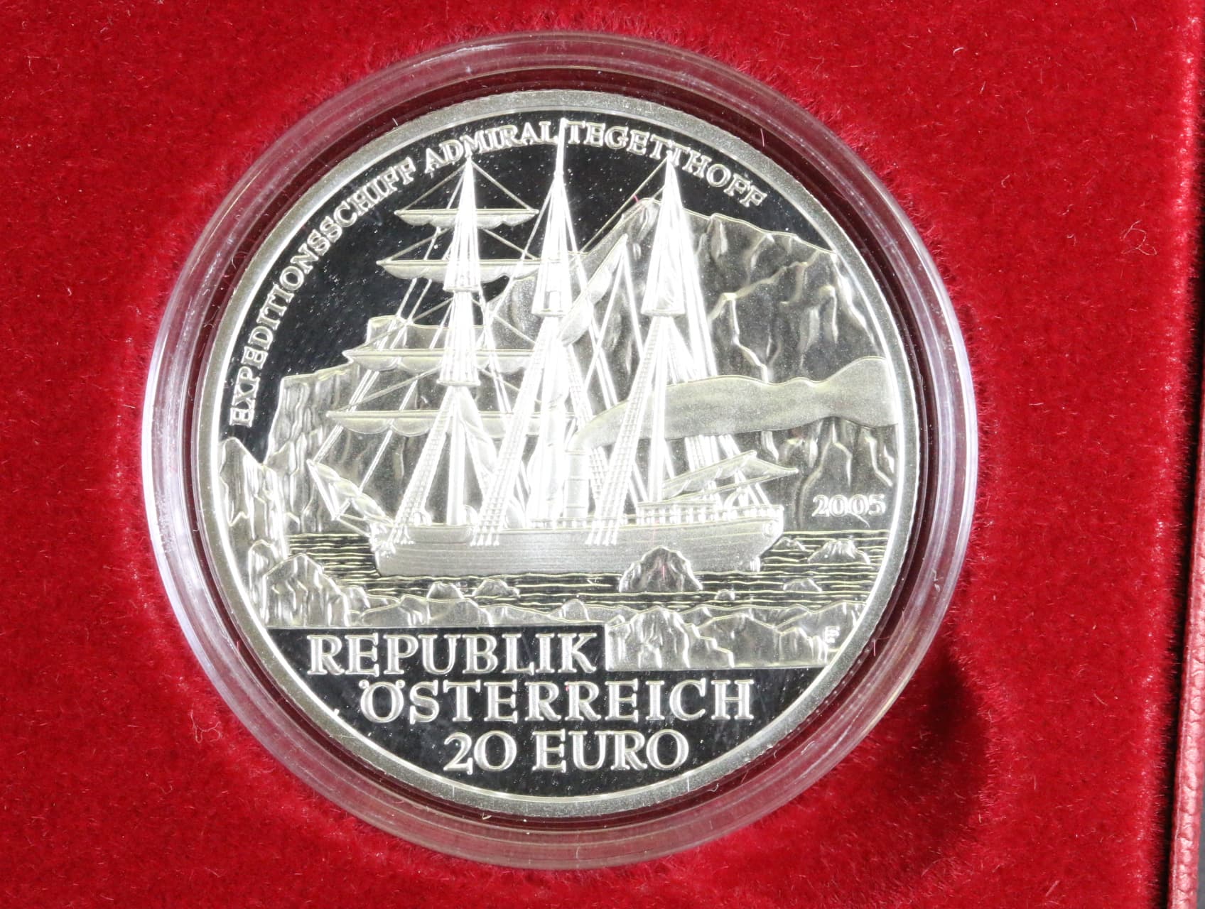 20 Euro 2005, Polarexpedition Tegetthoff, Ag 0.900, 20g, etue a certifikát_