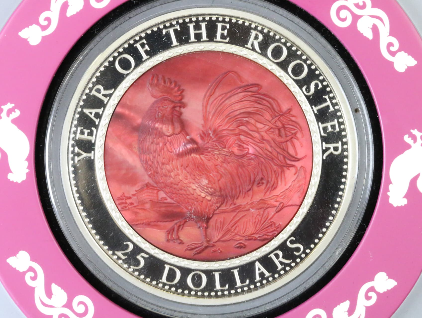 25 Dolarů rok kohouta 2017, 5 oz 0.999 Ag se středem z "Matky perel", etue, certifikát, náklad 888ks_