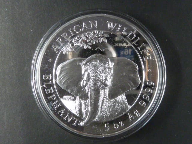 500 Shillings 2021 - sloni, kvalita proof,5 OZ Ag 999,9, etue