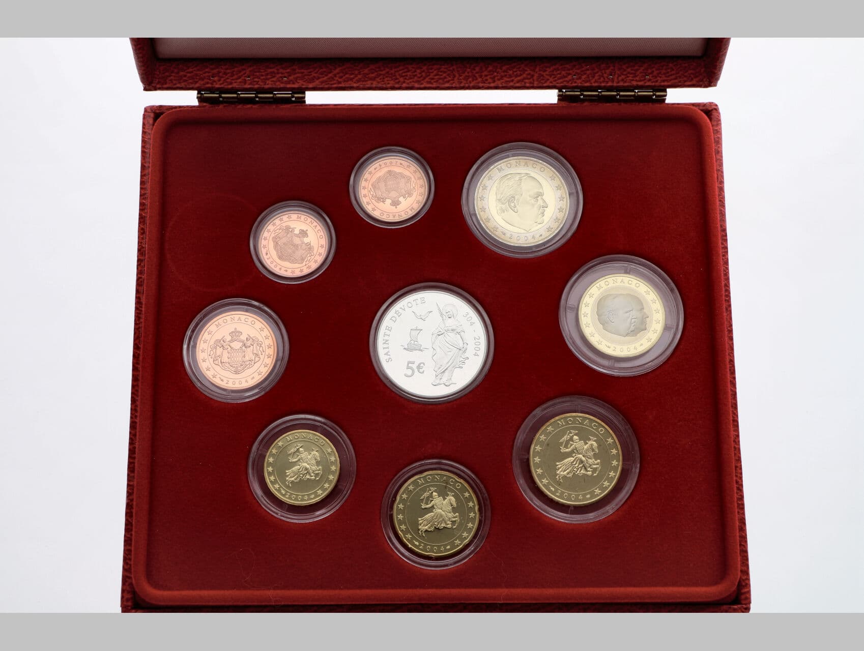 Sada oběžných euro proof mincí Monaco 2004, kožená etue, certifikát