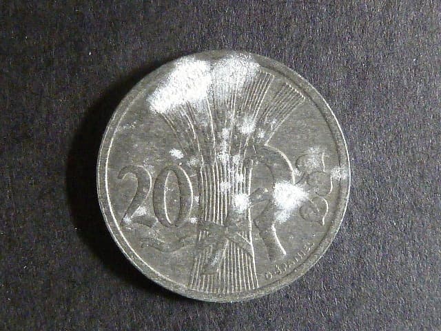 20 Haléř 1921 - zkušební ražba Kremnica, průměr 20 mm, Zn 100 %, 2,79 g, O.Španiel, vzácný, oxidační skvrnky