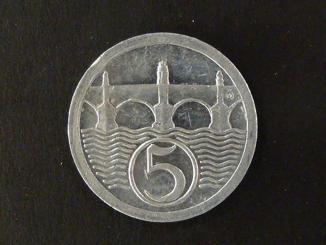 5 Haléř 1922 - zkušební ražba Kremnica, průměr 20 mm, Al, O.Španiel, první odražek v návrhu měnové soustavy 1945, Chlapovič 73, 140, velmi vzácný