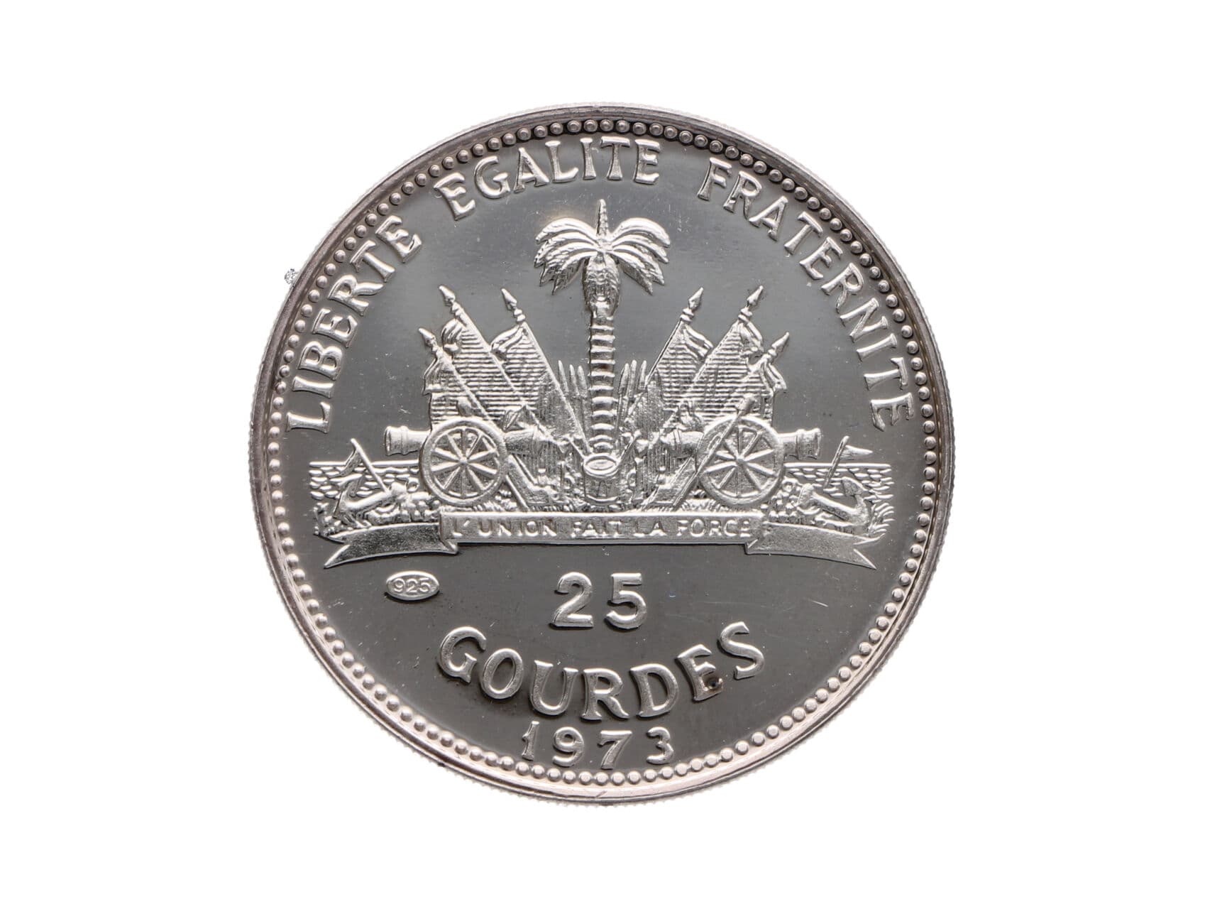 25 Gourdes 1973, Mistrovstvý ve fotbale, 8,375g, 0.925 Ag, náklad 6,430ks_