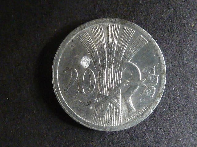 20 Haléř 1938 - zkušební ražba Kremnica, průměr 20 mm, Zn 100 %, 3,36 g g, O.Španiel, vzácný, oxidační skvrnky