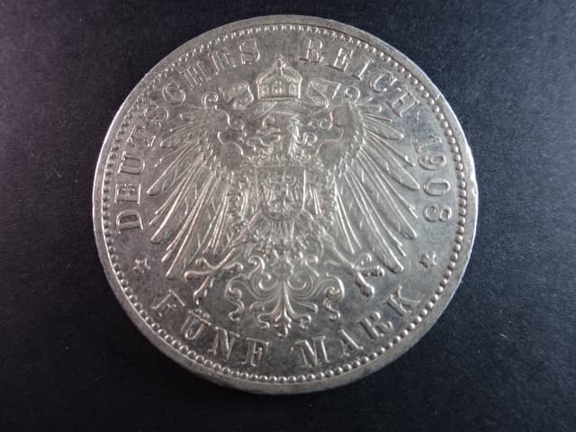 Baden, Friedrich II (1907-1918), 5 Mark 1908 G, J. 40, KM. 281