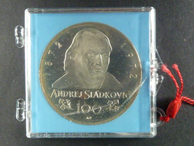 100 Kčs 1972, A.Sládkovič nevydaná - medailová ražba, etue