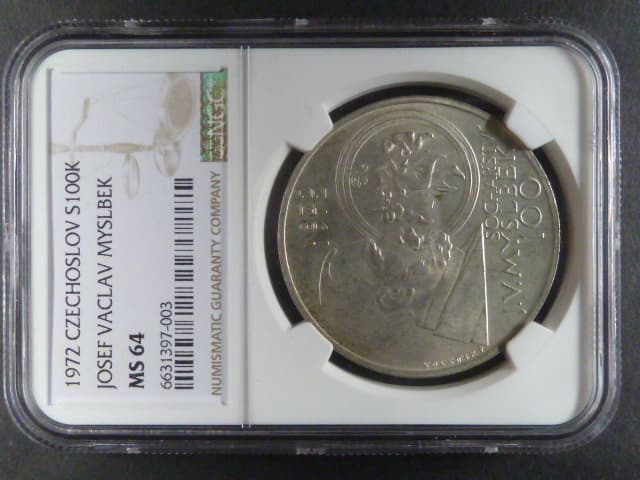 100 Kčs 1972, J.V.Myslbek nevydaná - medailová ražba, NGC MS 64