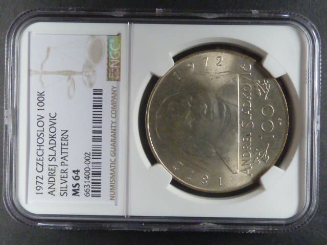 100 Kčs 1972, A.Sládkovič nevydaná - medailová ražba, NGC MS 64