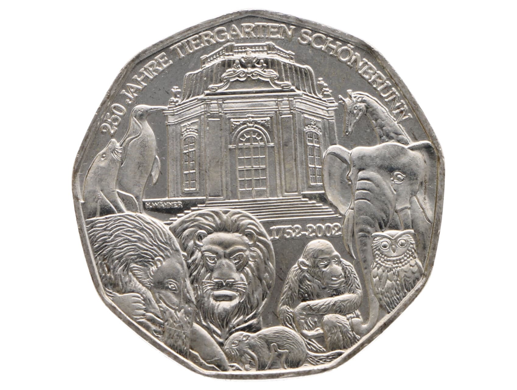 5 Euro 2002, 250. výročí Schönbrunnské Zoo, 0.800 Ag, 10g_