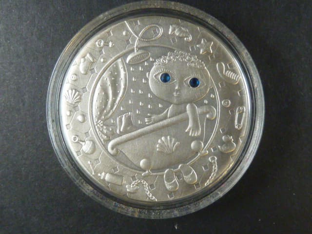 Pamětní stříbrný 20 Rubl 2009 znamení vodnář se syntetickým zirkonem, Ag 925, 28,28g, patinovaný