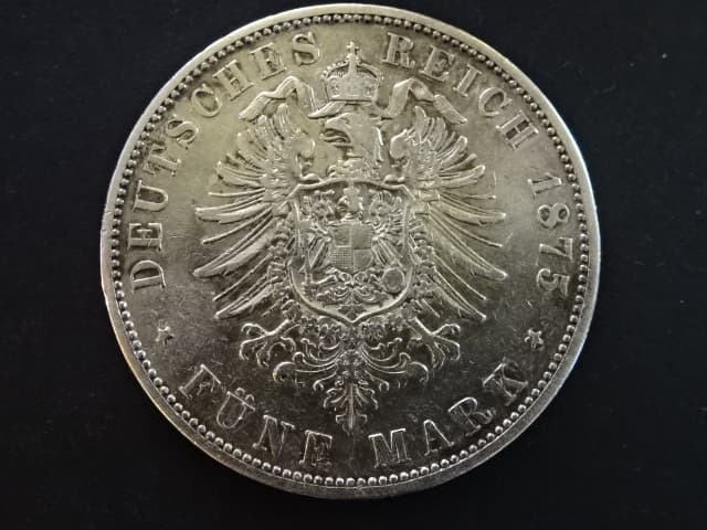 Württenberg, Karl I. (1864-1891), 5 Mark 1875 F, J.173, KM. 623