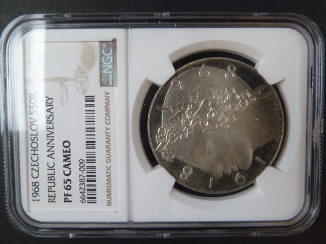 50 Kčs 1968, 50. výročí vzniku Československa a 50. výročí pracujícího lidu, NGC PF65 CAMEO