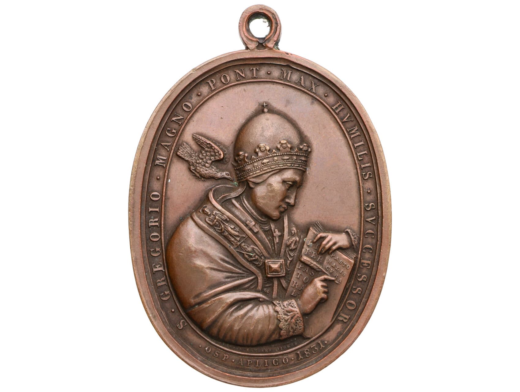 Cerbara Giuseppe 1770-1856 - AE pontifikační medaile Řehoře XVI. 1831, opis. Bronz 61 x 47 mm, původní ouško_