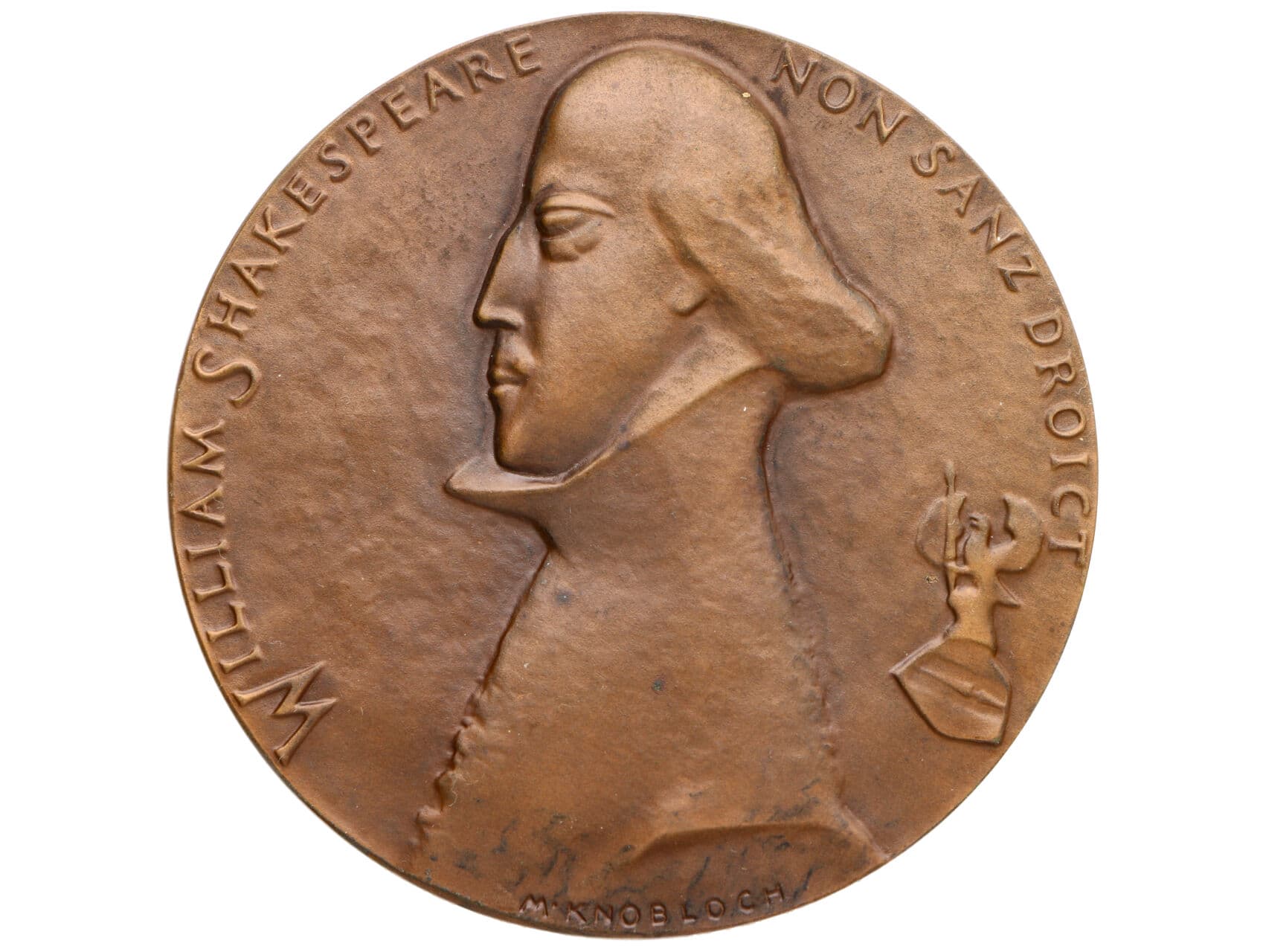 Knobloch Milan 1921 - AE medaile, William Shakespeare. Poprsí zleva, opis / růže, dýka, opis a letopočty 1564-1964. Bronz 75 mm, signováno M. K.nobloch