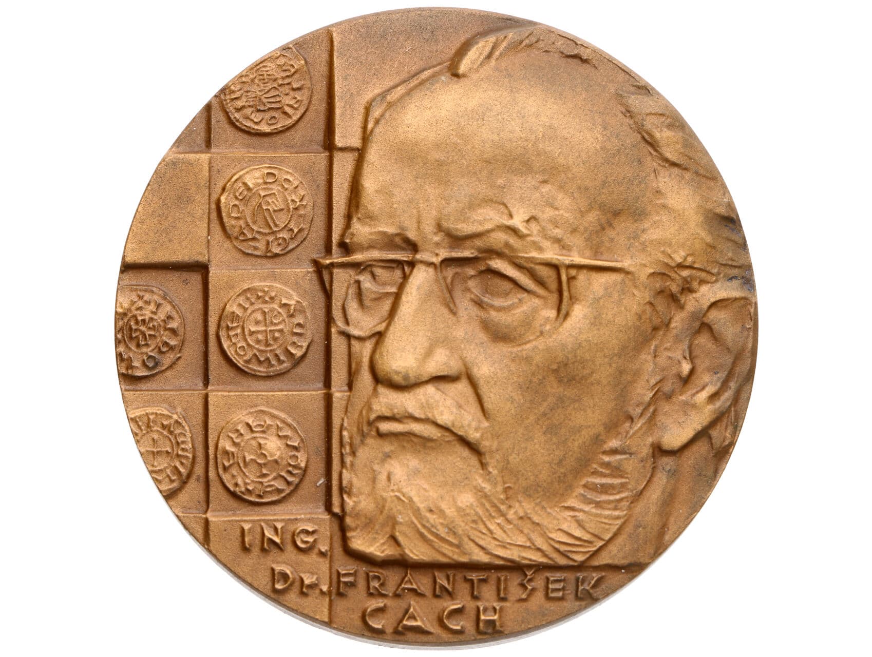 ČNS - ústředí, Praha - AE medaile Ing. Dr. František Cach, 1985, Bronz 60 mm, 165,51 g., signováno Kolářský, náklad 200 ks_