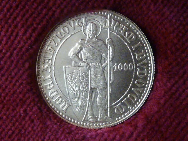Jubilejní Svatováclavské dukáty, Dukát prvoražba z návrhu Jana Čejky z r. 1923 stojící sv. Václav, Au 0.986, 3,49 g, náklad 400 ks, číslované, č.355, etue, certifikát, potvrzení z puncovního úřadu