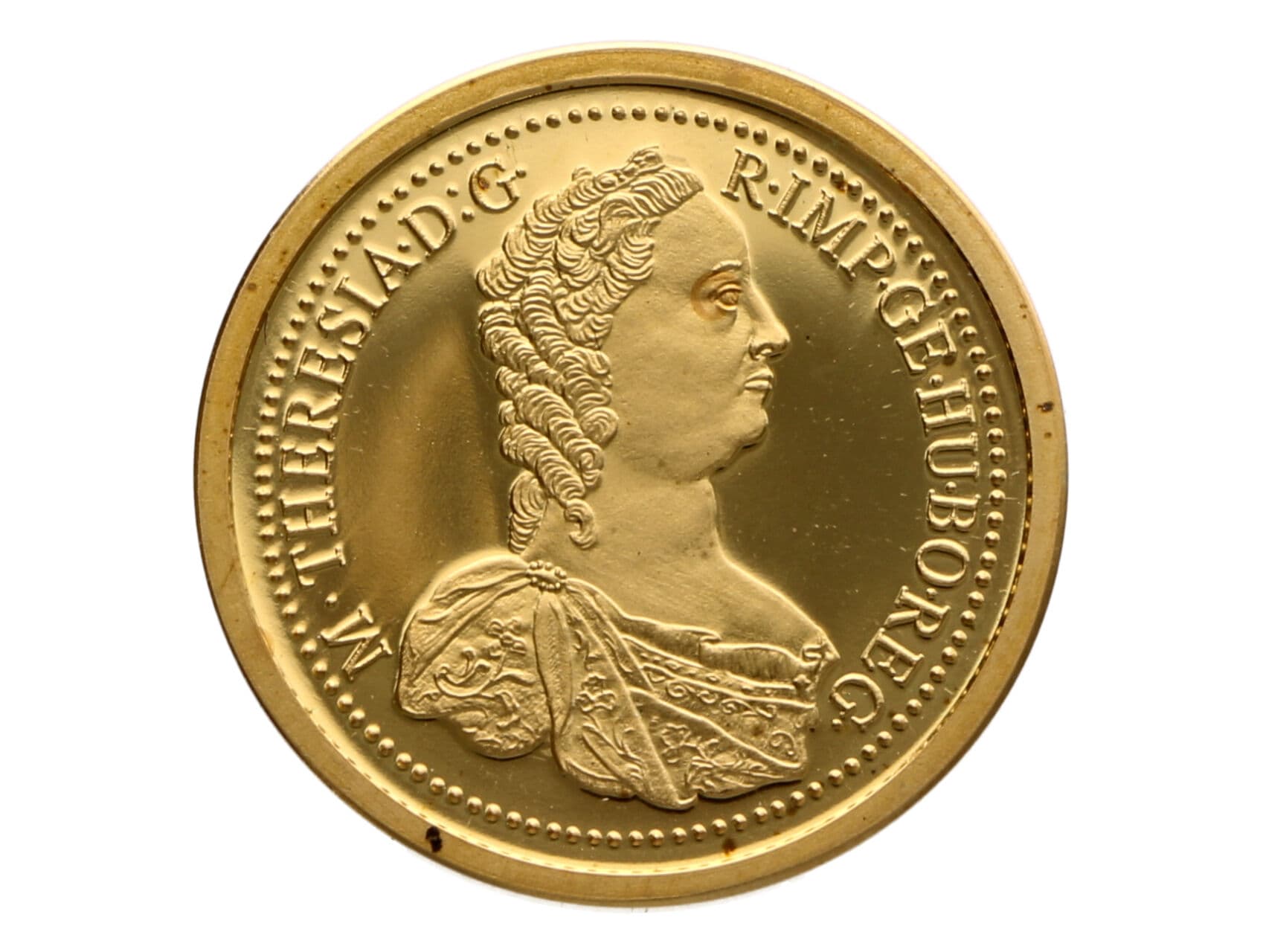 Medaile Marie Terezie - 250. let konvenční měny, 0.585 Au, 3,57g, etue_