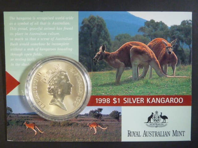 1 Dollar 1998 - 1 Oz Ag - Kangaroo, Ag 999/1000, 31.1 g, průměr 40 mm