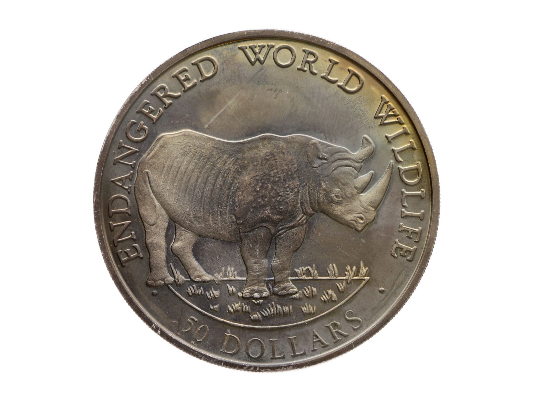 50 Dollar 1990 - Ohrožené živočišné druhy - Nosorožec, 19,39g, 0.925 Ag_