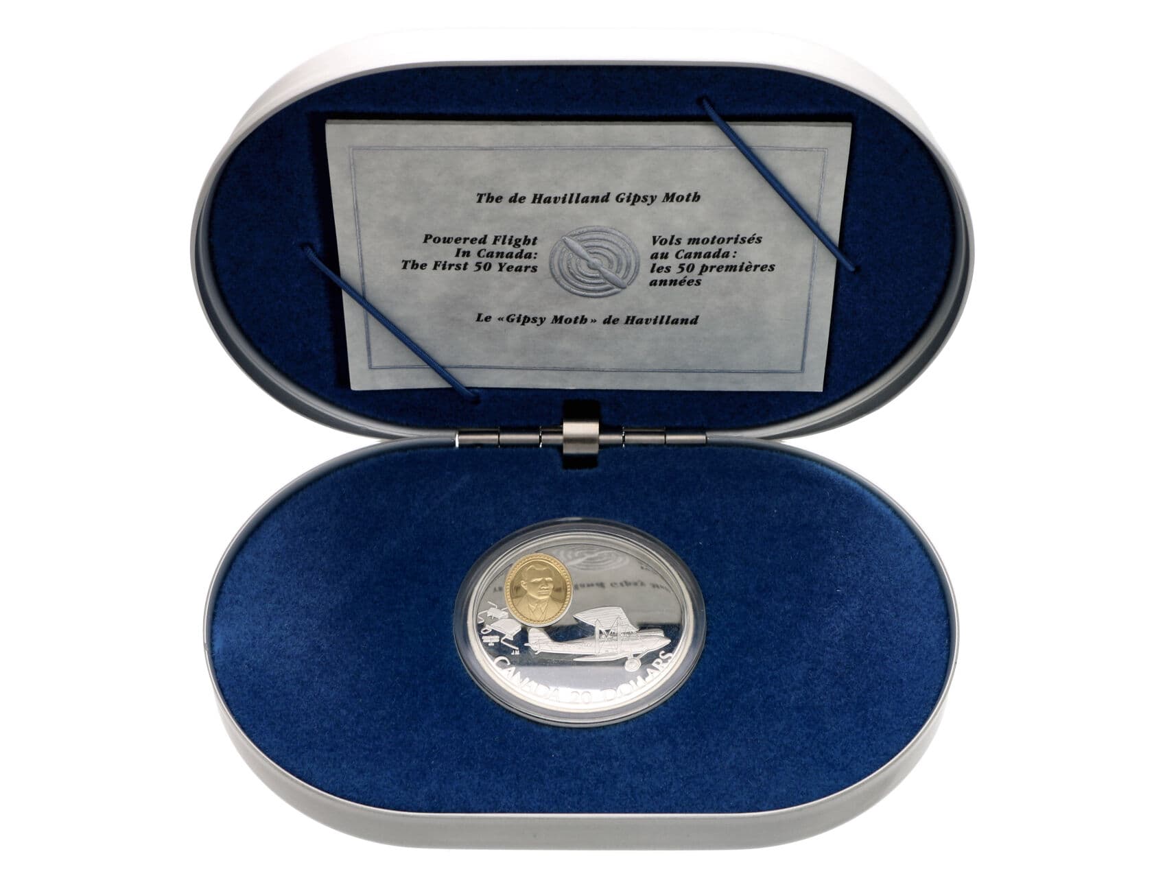 20 Dollar 1992 - letoun De Havilland DH.60 Moth, 31,1g, 0.925 Ag, etue a certifikát_
